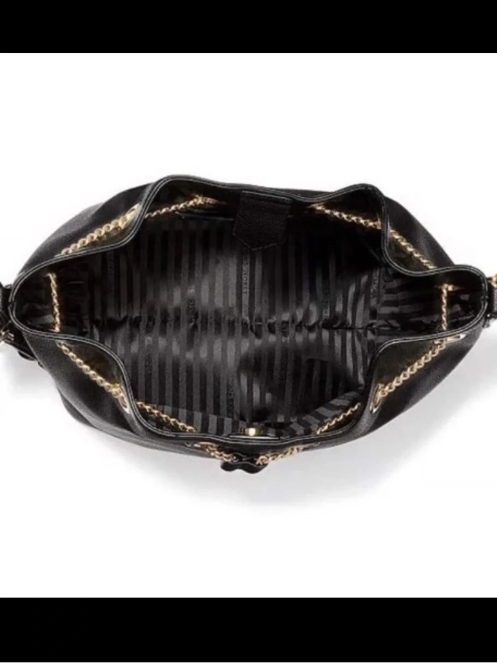 Victoria's Secret Black Drawstring Chain-Accent Hobo